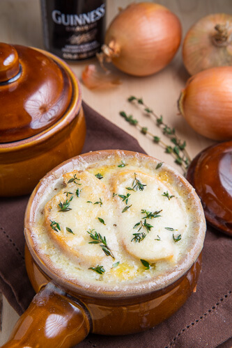 Guinness ‘French’ Onion Soup topped with White Cheddar Toast 500 2231