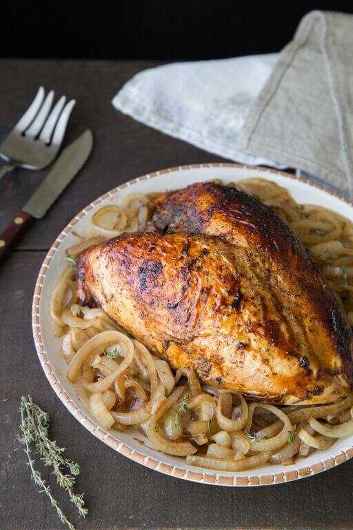 Roast Turkey Breast with Balsamic Caramelized Onions and Glazed Dried Cranberries