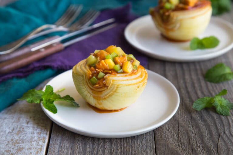 Sweet n Sour Teriyaki Chicken Stuffed Onion