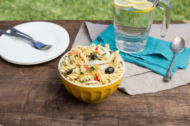 This Sweet Onion Pasta Salad with Creamy Herb Dressing is perfect for a light dinner, side dish or lunch. The touch of sweet onions is perfection.