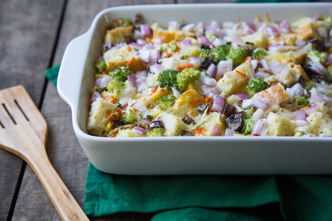 Vegetable Strata with Red Onions and Gruyere