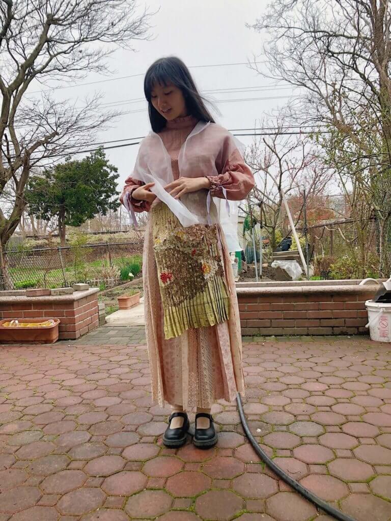 student models clothes dyed with onion skins