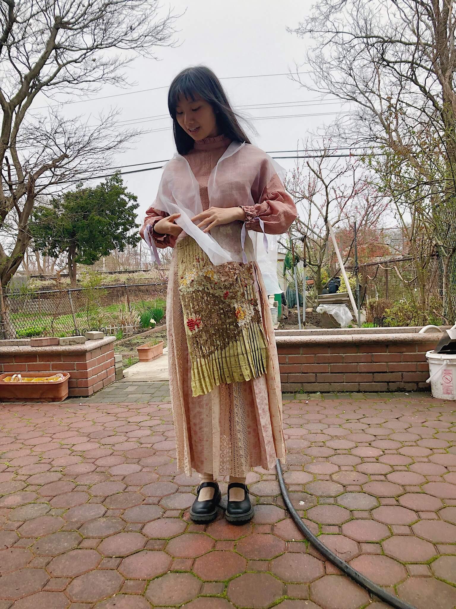 student models clothes dyed with onion skins