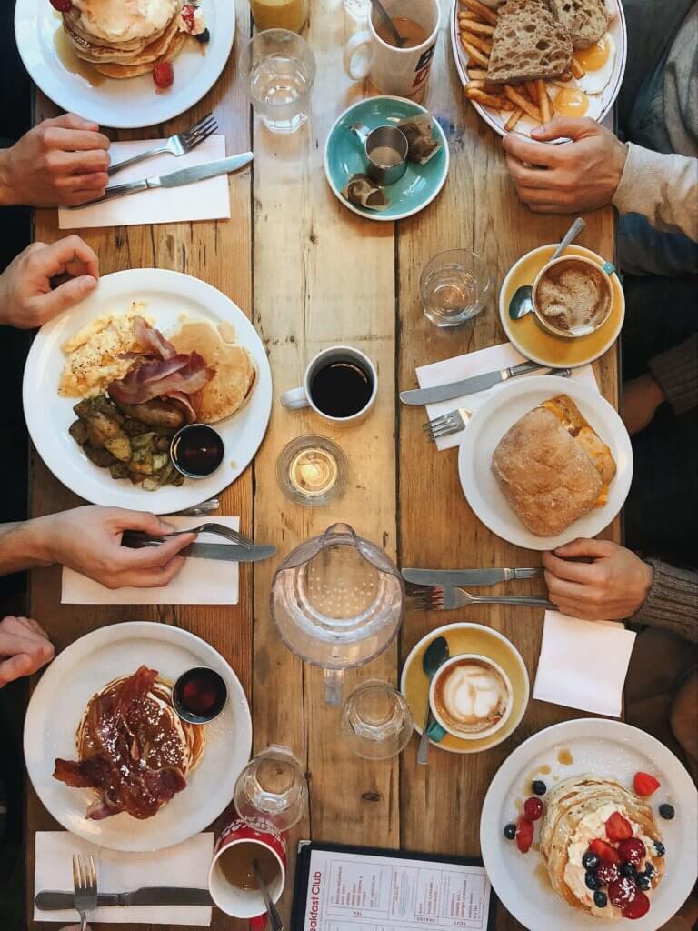 Table with food.