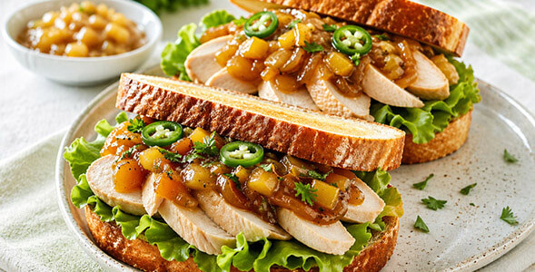 Chicken breast sandwich with onion marmalade