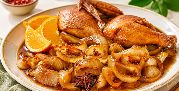 Sweet & Savory Asian Glazed Onions on white plate