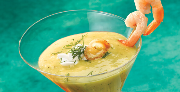 Chilled Mango-Caramelized Onion Soup with Shrimp National Onion Association