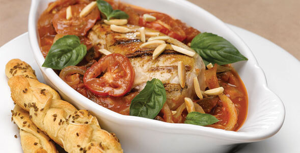 Grilled Chicken with Eggplant-Onion-Tomato Melange