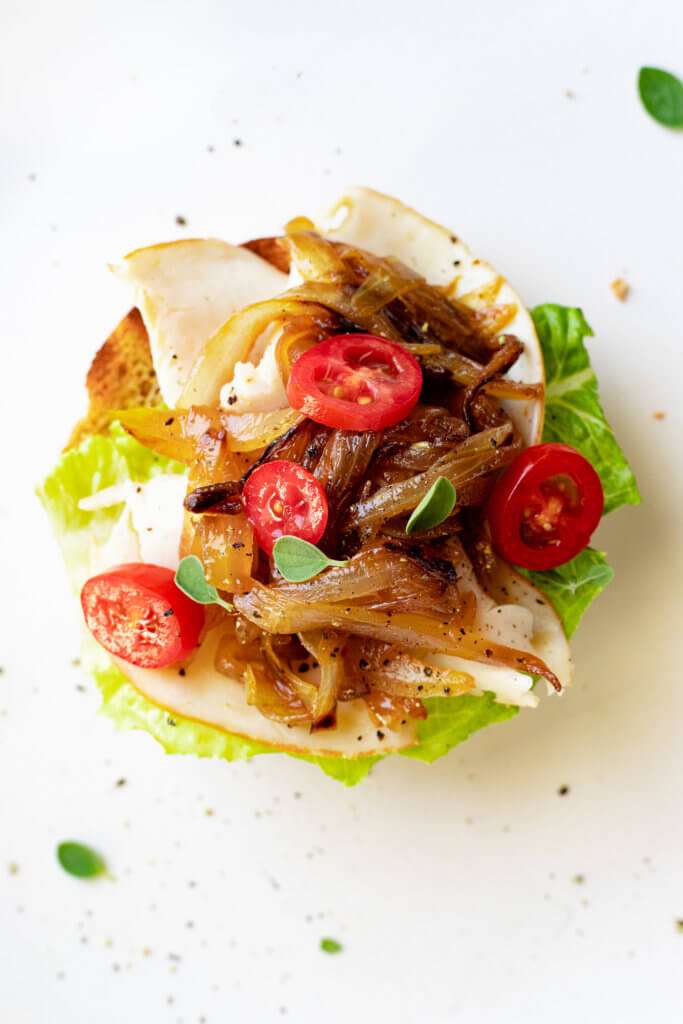 Open Faced Turkey Sandwich with Caramelized Balsamic Onions