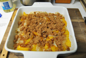 Unbacked peach and onion coffee cake