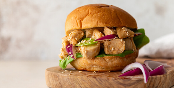 Chinese Chicken Salad Sandwich on cutting board