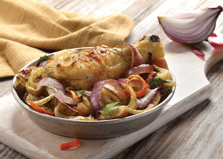 Easy Chicken, Potato and Onion Sheet Pan meal