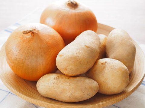 onions and potatoes on a plate