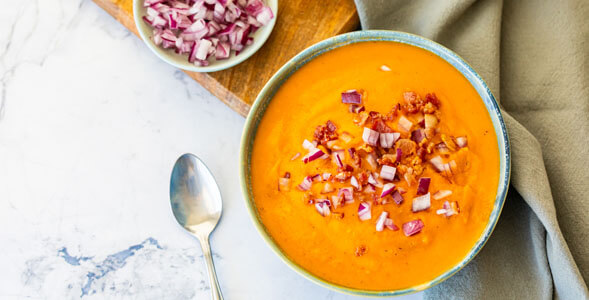 Onion and Sweet Potato Soup with Bacon