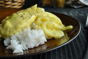 chicken curry served over rice
