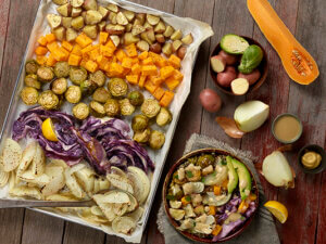 Sheet pan buddha bowl ingredients