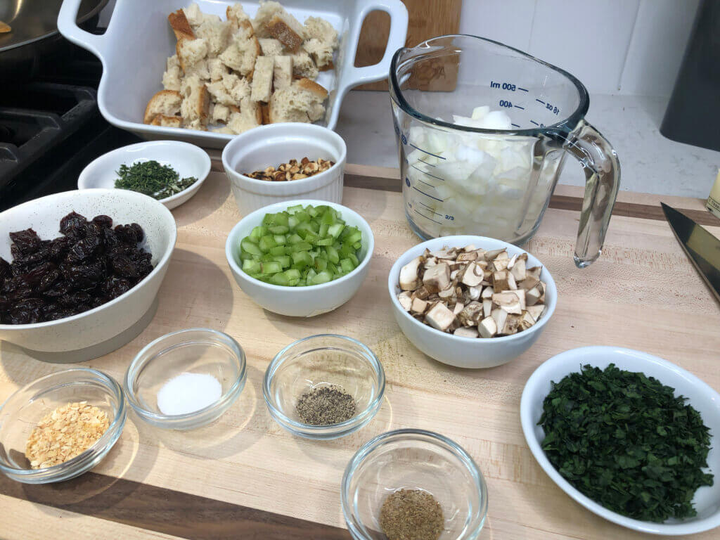 Stuffing Ingredients on a cutting board