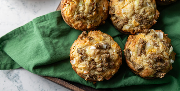 Savory Onion and Sausage Breakfast Muffins